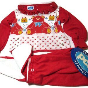 Vintage PCA Apparel Toddler 3T Red Teddy Bear Foot